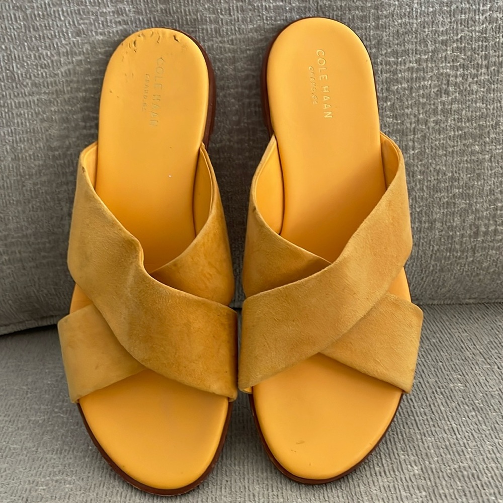 Cole Haan flats sandals slides mustard suede US 9,5 vacation cruise comfy simple